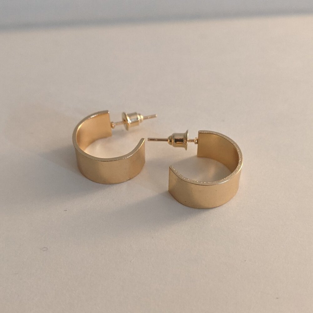 Gold Tone Wide Hoop Earrings